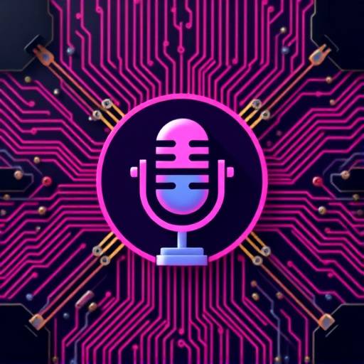 Logo for The Digital Frontier Podcast: a stylized circuit board with a microphone icon in the center.